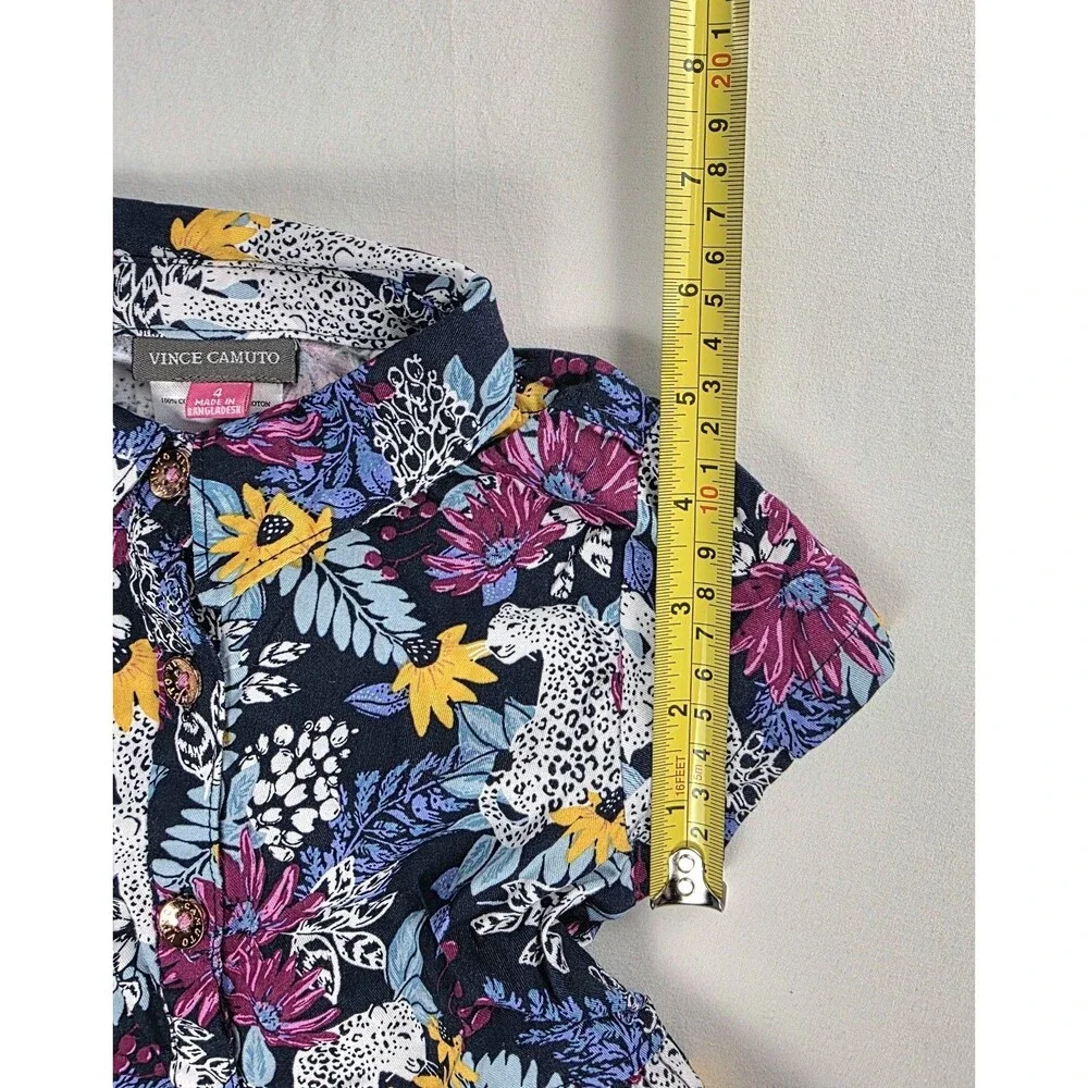 Girls Dress Size 4 Vince Camuto 100% Cotton Summer Bright Tropical Floral Tiered